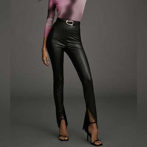 Avec Les Filles High-Waisted Faux Leather Slit Leggings - Picture 4 of 6